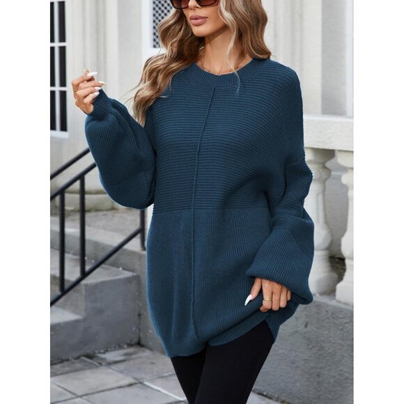 Womens Oversized Knit Sweater Viscose Nylon Polyester Batwing Sleeve Pullover - Picture 8 of 8